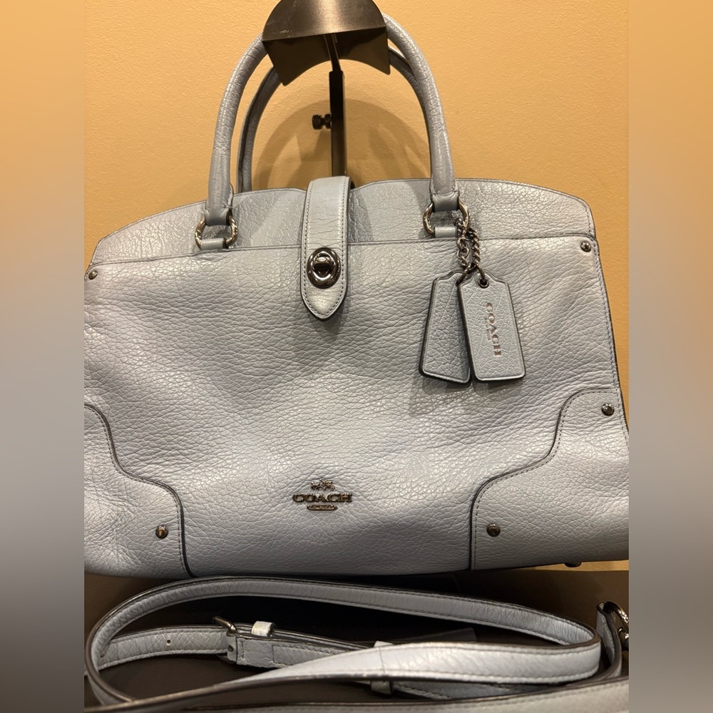 Coach Mercer Cornflower Blue Leather Satchel - Picture 1 of 11